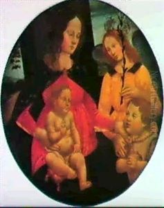 A Tondo: The Madonna And Child With The Infant Saint John The Baptist And An Angel by Sebastiano di Bartolo Mainardi