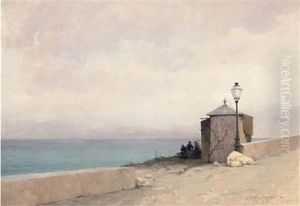 Figures Resting On The Breton Coast by Gustave Maincent