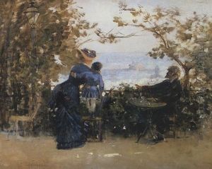 Au Cafe Sur Les Hauteurs De Montmartre by Gustave Maincent