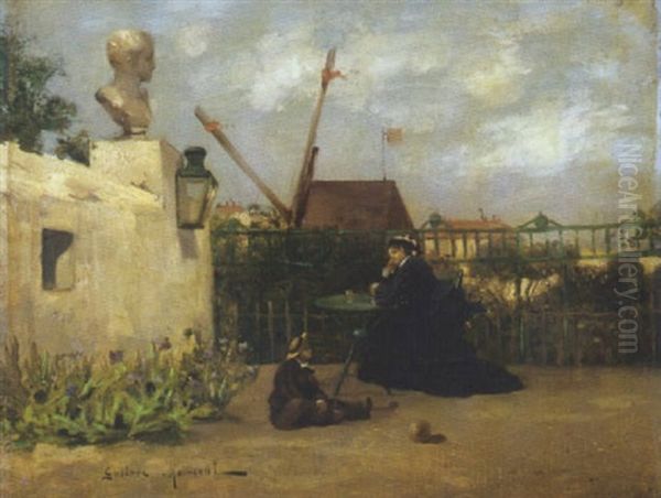 Mere Et Enfant Sur Une Terrasse A Montmartre - view 1
