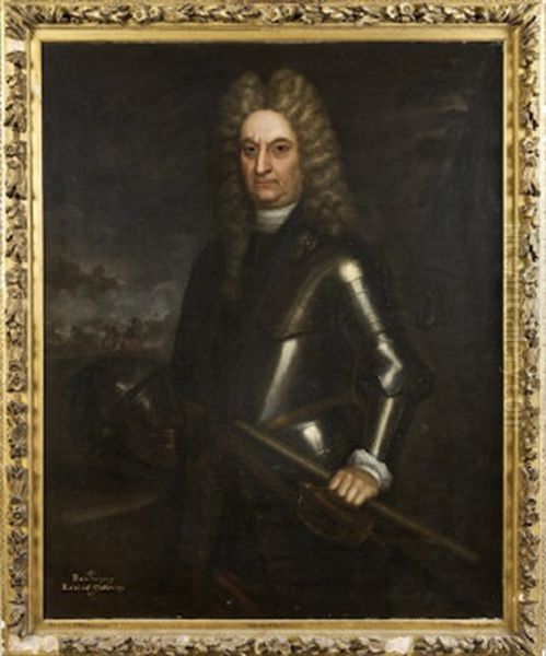Rouvingy, Earl Of Gallway. Three Quarter Length, In Armour, A Battlefield In The Background - view 1