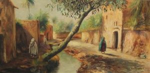 Village Anime Au Bord De L'oued by Louis Maisonneuve
