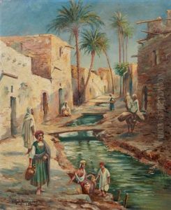 Villageois Au Bord D'un Oued by Louis Maisonneuve