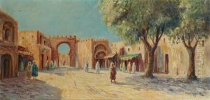 Promeneurs Sur Une Place De Village by Louis Maisonneuve