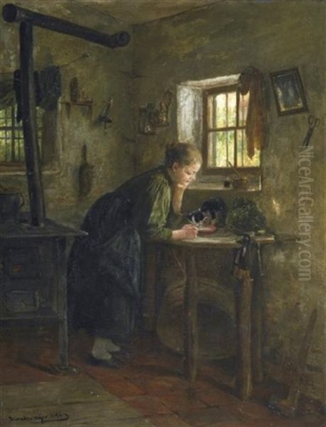 Interieur Mit Madchen Und Katze - view 1