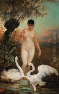 Female Nude With Two Swans