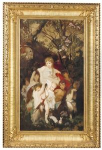 Moderne Amoretten: Kleine Prinzessin Als Mai-konigin Von Knaben Im Triumpf Getragen by Hans Makart