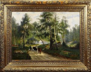 Skogslandskap Med Figurer by Edvard Bergh