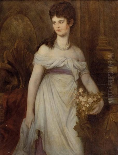 Portrait Einer Jungen Dame In Weis Mit Blumen Im Arm - view 1