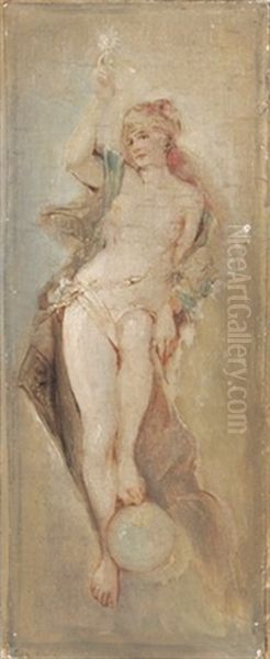 Allegorie Auf Das Licht. Auf Einer Weltkugel Stehender Weiblicher Akt, Ein Licht In Der Erhobenen Hand Haltend - view 1