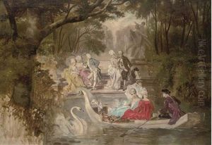 Elegant Company At The Boating Lake by Hans Makart