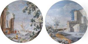 Pair Of Fantasy Landscapes by F.D. Bergh