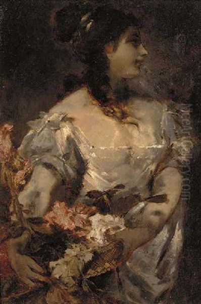 An Elegant Lady With A Flowerbasket - view 1