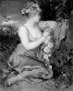 Blumenflechtende Junge Frau