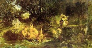 Nixen Kampfen Gegen Einen Angreifenden Tiger by Hans Makart