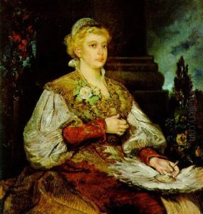Portrait Einer Dame Mit Facher (hanna Klinkosch?) by Hans Makart