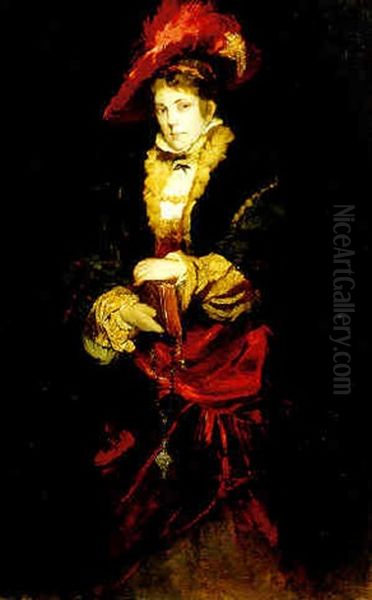 Portrait Of A Lady Wearing A Plumed Red Bonnet - view 1