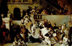 Figures Feasting On A Balcony by Hans Makart