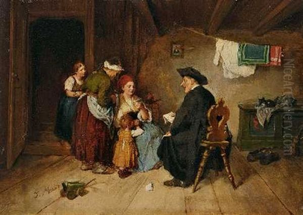 Pfarrer Bei Einer Bauernfamilie In Der Stube - view 1