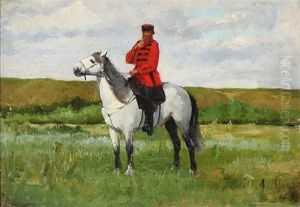 A Russian Cossack On Horseback by Alexander Eduardovich Mako