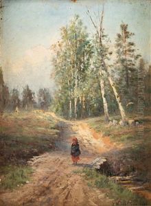 Girl On A Country Lane by Aleksandra Egorovna Makovskaya