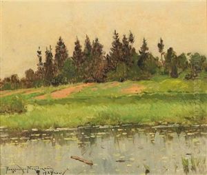 Small River Landscape by Alexandr Vladimirovich Makovsky
