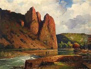 Riverscape With Steep Mountains by Alexandr Vladimirovich Makovsky