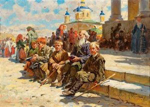 Outside The Church by Alexandr Vladimirovich Makovsky