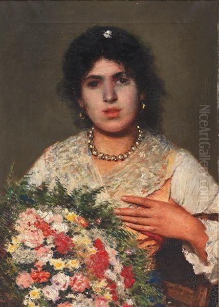 Young Woman With Flowers - view 1