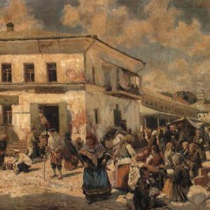 Washing At The River Bank by Alexandr Vladimirovich Makovsky