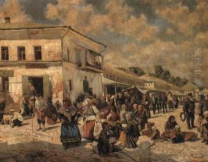 The Main Square Of The Village by Alexandr Vladimirovich Makovsky