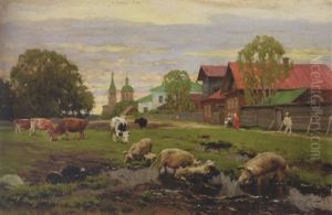Provincial Russian Village by Alexandr Vladimirovich Makovsky