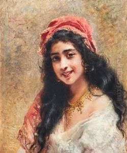 Portrait Of A Young Woman by Konstantin Egorovich Makovsky