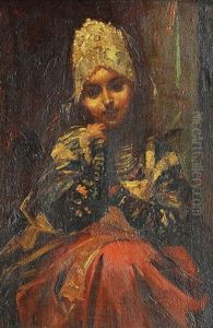 Jeune Fille En Habit Traditionnel Russe by Konstantin Egorovich Makovsky