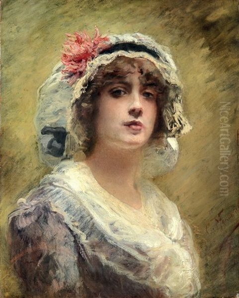 Jeune Femme Aux Chrysanthemes Rouge - view 1