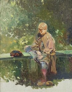 Study Of A Boy Resting On A Bench