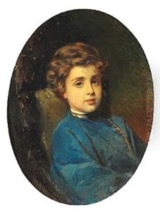 Portrait Of A Boy In A Blue Russian Shirt
