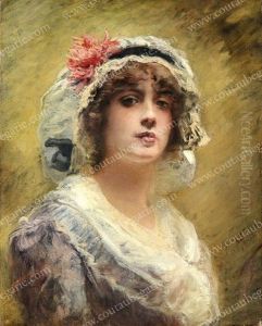 Portrait De Femme Aux Chrysanthemes Rouge by Konstantin Egorovich Makovsky