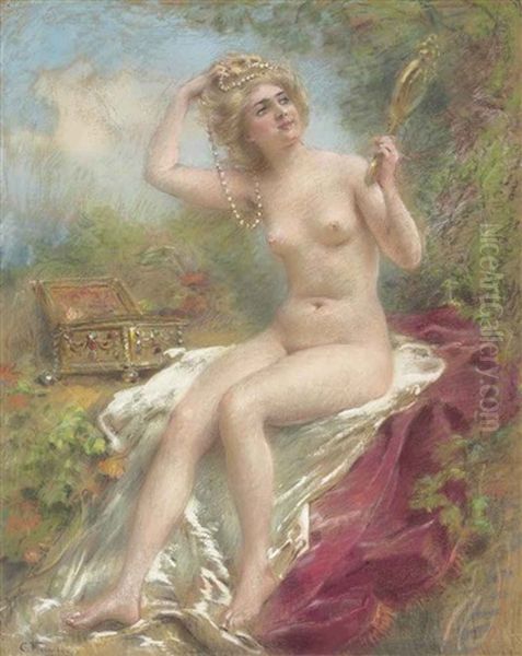 Seated Nude Looking In A Mirror - view 1