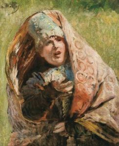 Portrait Of A Peasant Woman: Study For Minin Appealing To People Of Nizhnii Novgorod (1894-1896) by Konstantin Egorovich Makovsky
