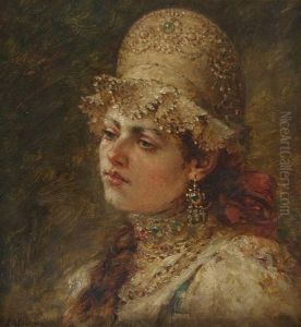 Portrat Einer Jungen Frau by Konstantin Egorovich Makovsky