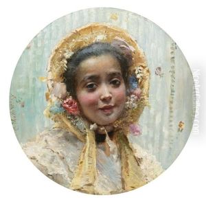 Portrait Eines Jungen Madchens Mit Hut by Konstantin Egorovich Makovsky