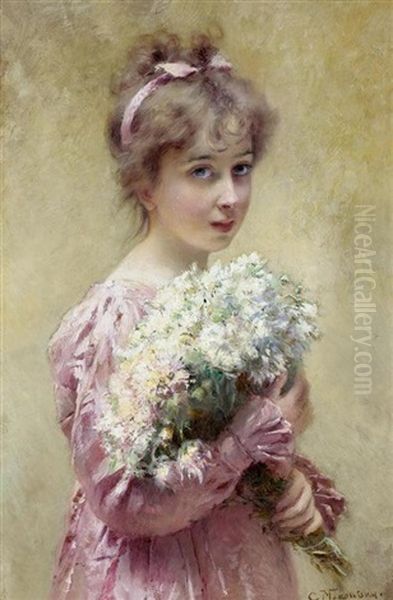 Madchen Mit Rosa Kleid Und Blumenstrauss - view 1