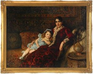 Interior With Mother And Daughter by Konstantin Egorovich Makovsky