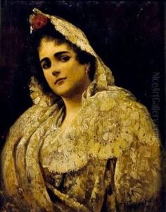 Portrait De Jeune Femme A La Mantille En Dentelle