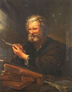 An Elderly Man Making A Quil