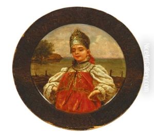 Russian Beauty (on Joined Panel) by Konstantin Egorovich Makovsky