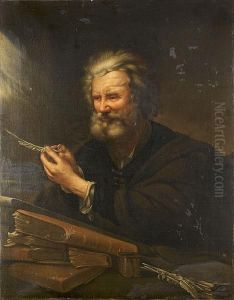 An Elderly Man Seated At A Desk Making Aquill by Joseph Ii Bergler