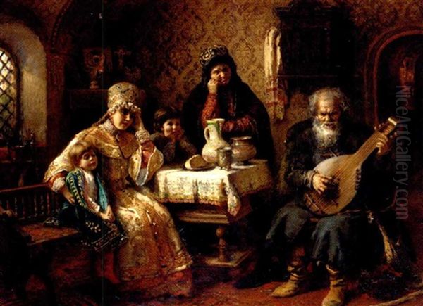 Russian Interior With A Bandura Player - view 1