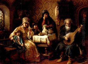 Russian Interior With A Bandura Player by Konstantin Egorovich Makovsky